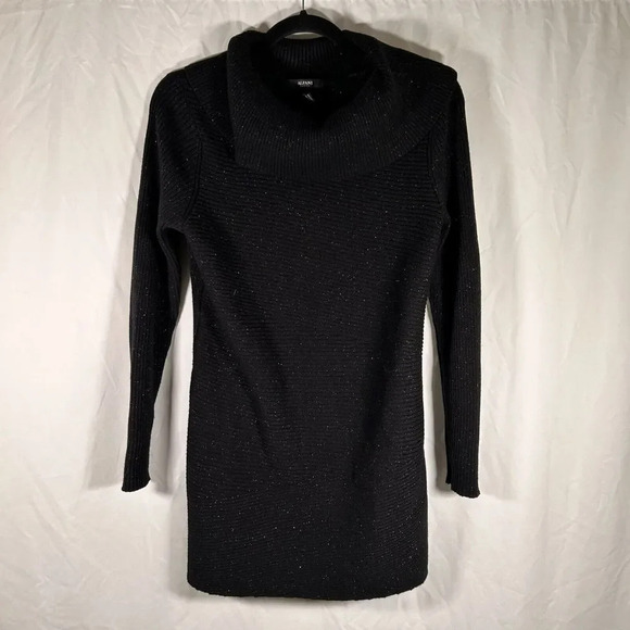 Alfani Sweater Dress Women Small Petite Black Metallic Flake Mock Neck - Picture 1 of 8